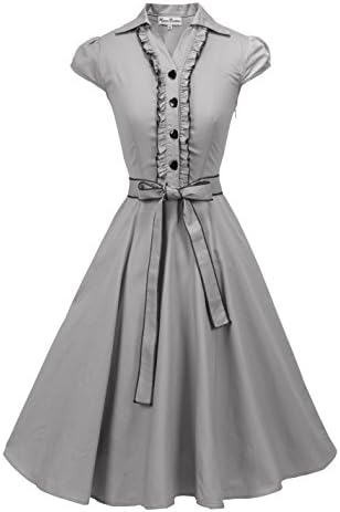 Vienna Summer Women’s Romantic Modest Swing Vintage Party Dress, Gray L