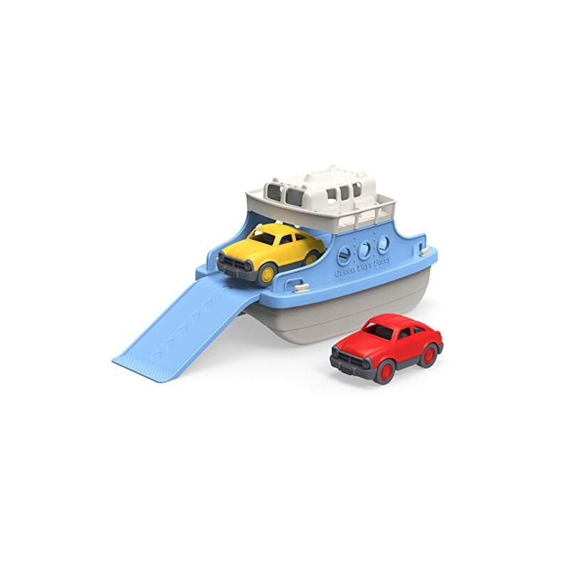 Green Toys Ferry Boat with Mini Cars Bathtub Toy, Blue/White, Standard