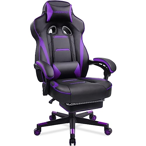 LUCKRACER Gaming Chair with Footrest Office Desk Chair Pu Leather High