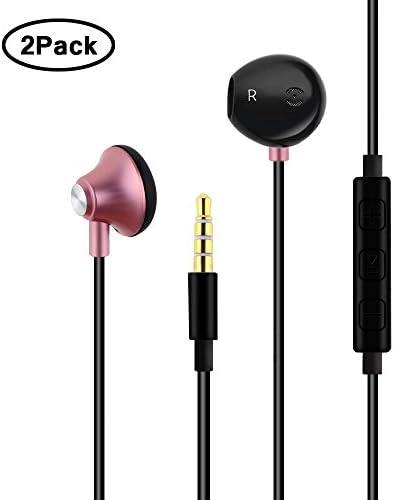 2 Pack, Mingxin, 3.5MM Wired Earbuds Headphone with Mic, Earbuds Stereo Bass High Difinition Earphone Headset For iOS and Android Phones Computer PC Table (Black&pink)