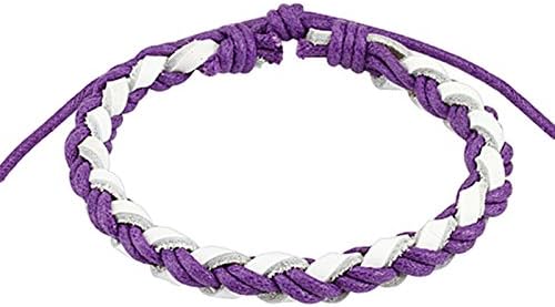 Light Violet and White Braided Leather Bracelet with Drawstrings