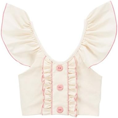 Little Girls Ivory Pink Flutter Sleeve Ruffle Trim Button Cotton Shirt 2T-6