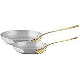 Mauviel M'Cook B 5-Ply Polished Stainless Steel 2-Piece Frying Pan Set With Brass Handles, Made In France