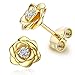 Gold Plated Sterling Silver Rose Flower Ear Studs, Hypoallergenic & Nickel Free Earrings for Women