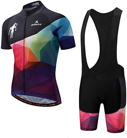 MILOTO Men's Cycling Jersey Black Bib Shorts Set Short Sleeve Reflective