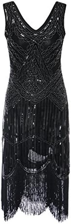 Women's 1920s Gatsby Cocktail Sequin Beaded V-Neck Fringed Tassels Hem Flapper Dress