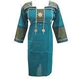 Womens Ethnic Kurta Tunic Blue Printed Cotton Bohemian Hippie Dress Kaftan