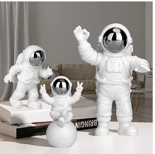PANTSLIEN Astronaut Ornaments - Silver 3pcs Set: Astronaut Figurine, Cake Topper Figure for Space Decoration, Birthday