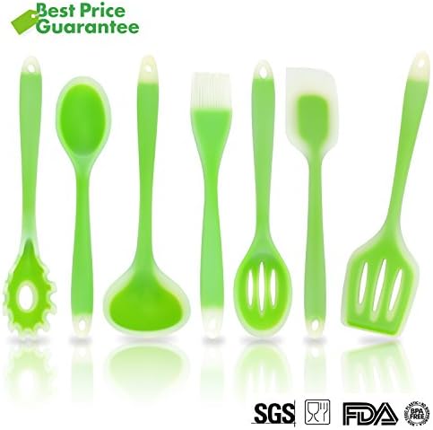 KALREDE Silicone Cooking Utensils-7 Piece slicone kitchen Tools set For Pans,Pots Cooking &amp; Baking(Green)