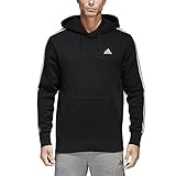 adidas Men's Essentials 3-Stripe Pullover Hoodie, Black/White, Medium