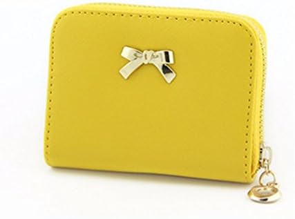 Women Wallet, Annasvip Women Bowknot Short Wallet Zipper Coin Purse (Yellow)