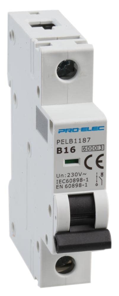 PRO ELEC PELB1187 16A Single Pole MCB, B Curve, 6kA