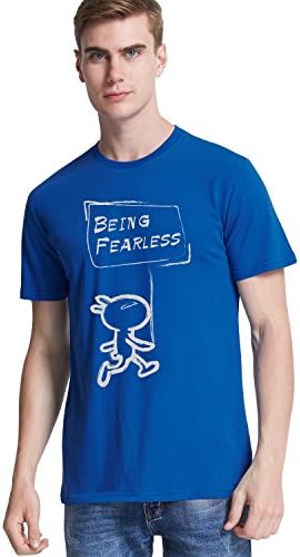 Dimiks 100% Cotton Mens Short Sleeve T-Shirts Crew Neck Tee with Funny Graphic Printed (Blue-8008)