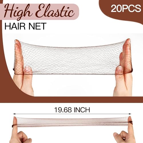 Odluzy 20 PCS Hair Nets Invisible and 40PCS U Shaped Hair Pins Set, 20 PCS 50cm for Bun Brown Elastic Edge Mesh and 40pcs Hair Bun Pins for Women, girls, Ballet Bun Maker Dance (Brown)