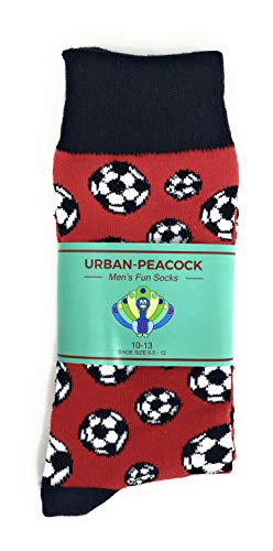 Urban Peacock Men's Novelty Fun Crew Socks for Dress or Casual - Sports Time! - Multiple Patterns Available (Soccer - Red, 1 Pair)