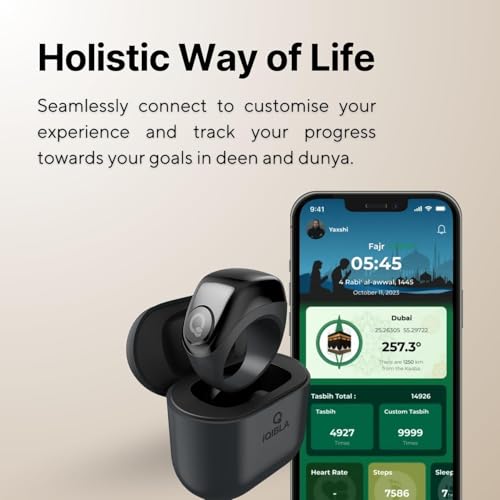 Jood J01 Smart Zikr Ring Tasbih Counter, Smart Rings Tasbeeh For Prayer Reminder OLED Display,IP67 Waterproof, 3 Sizes (18/20/22mm) + Charging Case (Black)