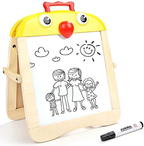 ROCK1ON Large Double-Side Magnetic Kids Chalkboard Whiteboard Easel -Foldable Drawing Board for Toddler Wooden,Early Childhood Education