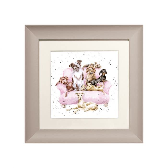 Wrendale Designs Dog Framed Picture in Wood Frame Movie Night (Taupe)