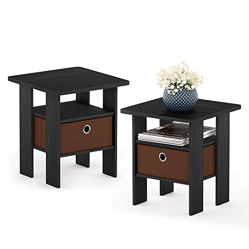 Furinno ANDREY Set of 2, Side Table with Storage Bin, Americano