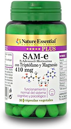 SAM-e with Tryptophan and Magnesium 410 mg of Nature Essential Plus – with 5-HTP, SAM-e, Magnesium, Iron and Vitamins B-3, B-5 and B-6 – 30 Vegetable Capsules.