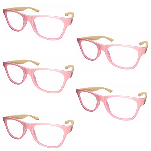 Set of 5 FancyG® Retro Vintage Classic Style Glasses Frame NO LENS - Pink/Beige