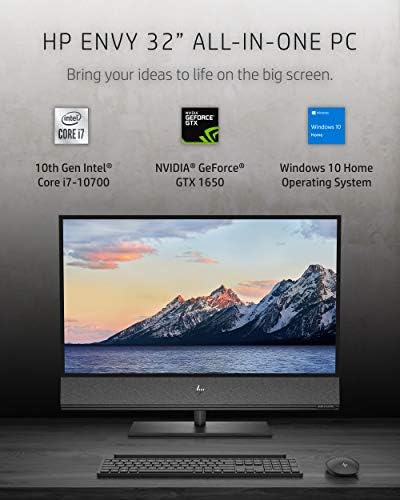 HP Envy All-in-One PC, NVIDIA GeForce GTX 1650, 10th Gen Intel Core i7-10700 Processor, 16 GB RAM, 256 GB SSD & 1 TB Hard Drive, 31.5” 4K UHD Display, Windows 10 Home, Eye-Safe (32-a1027c, 2021) 2 HP Envy All-in-One PC, NVIDIA GeForce GTX 1650, 10th Gen Intel Core i7-10700 Processor, 16 GB RAM, 256 GB SSD & 1 TB Hard Drive, 31.5” 4K UHD Display, Windows 10 Home, Eye-Safe (32-a1027c, 2021)