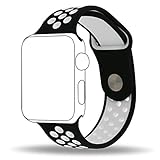 Inteny Apple Watch Band Series 1 Series 2, Soft Silicone Sport Band Replacement Wrist Strap for iWatch, 42mm M/L Black&White