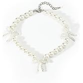 Gothic Punk Bow Knot Clavicle Chian Necklace for Women Trendy Gold Silver Pearl Statement Ball Choker Chain Trendy Jewelry Gift Party Wear