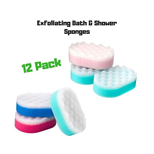 Pack of 12 Exfoliating sponges bath shower 2 sided sponge