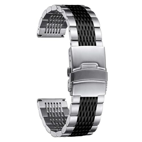 BINLUN Stainless Steel Watch Band, Metal Watch Strap for Men Women Replacement with Double-Lock Deployment Clasp Polished Watch Bracelet Silver Black Gold Rose-gold 18/19/20/21/22/24mm