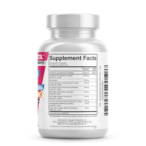 Clean Nutra Berberine Supplement with Ceylon Cinnamon, Bitter Melon, Inositol, Gynema Sylvestre, Milk Thistle, Turmeric Extract Berberis HCL Phytosome Capsules Vegan Supplements