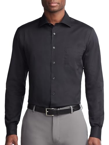Van Heusen Men's Dress Shirt Regular Fit Flex Collar Stretch Solid Shirt, Black…