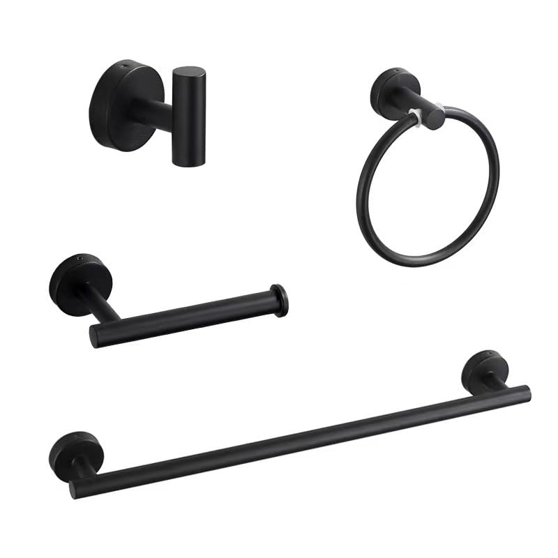 4 Pieces Bathroom Kit Accessories Set Restroom 24Inch Towel Bar Towel Ring Holder Toilet Paper Holder and Hook Set SUS 304 Stainless Steel Bathroom Hardware Set (Matte Black)