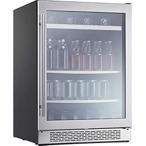 Zephyr Presrv Single Zone Beverage Cooler with Glass Door. 24 Inch 5.6 cu. ft. Refrigerator for Under Counter, Wine Fridge, Beer Fridge, Compact Bar Fridge, Full Size Beverage Center, Reversible Door