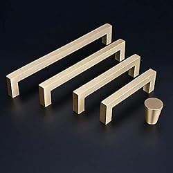 QogriSun 5-Pack Solid Brass Cabinet Handles, Gold