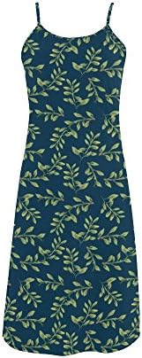 Abbie Miller Leaves Women's Polyester Casual Slip Dress Dark Blue