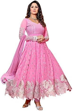 Vibes Women's Designer Pure Georgette Dress Materials Free Size Pink