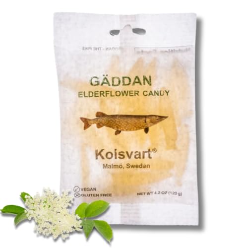 KOLSVART Swedish Candy, Torsken Shaped, Classic Scandinavian Gummy, Vegan, Gluten Free, Gaddan Elderflower, 4.2oz (1-Pack)