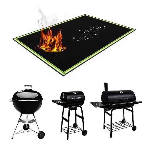 plrosnmy 60 x 40 inch Under Grill Mats for Outdoor Grill,Fireproof Mat for Lawn, Waterproof Oil-Proof Grill Floor Pads Fire Pit Mat Fireplace Mat,Reflective Trim for Nighttime Use.
