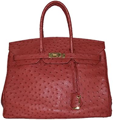 Real Ostrich Leather Handbag Birkin Style (red)