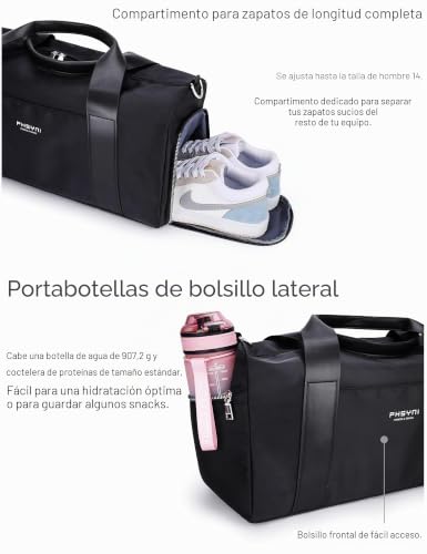 Sports Bag Men and Women for Adults, with Shoe Rack and Wet Pocket – Waterproof Duffle Bag for Fitness, Swimming and Travel (Black, 49 x 20 x 25 cm/25L)