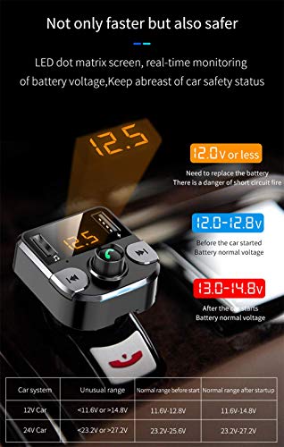 AZWang Bluetooth Fm Transmitter(Upgraded Version), Bluetooth Car Charger,Bluetooth Adapter for Car,Hands-Free Calling MP3 Car Charger with 2 USB Ports,FM Radio - Thumbnail 2