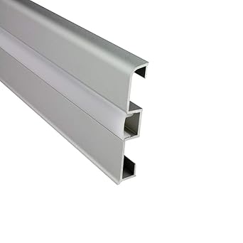 LED Aluprofil C02 Alu Sockelleiste + Abdeckung Fußbodenleiste Schiene für LED-Streifen-Strip Silber 2m milky