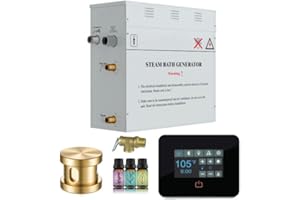 SaunaSpa Builders Series 9kW Steam Bath Generator with Quickstart Continuous Steam, Black Digital Touch Pad, Built-in Auto-Drain, and Aroma Steamhead in Gold Finish
