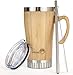Wazzala Bamboo Travel Mug with Handle - Leak Proof Lid, Eco-Friendly Tumbler. Stainless Steel Straw Included. Insulated, Splash Proof Cup for Coffee or Tea. 16 Oz