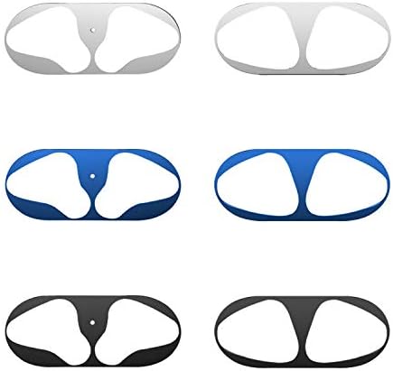 UNC Pro 3 Packs Airpods Dust Guard, Airpod Stickers Dust Protector Film Ultra Thin Anti-Scratches Metal Adhesive Guard Cover for Airpods 1 & Airpods 2, Black/Silver/Blue
