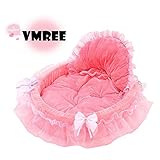vmree Pet House Bed, Pet Dog Puppy Princess Bows Lace Heart Bed Elegant Warm House (Pink)