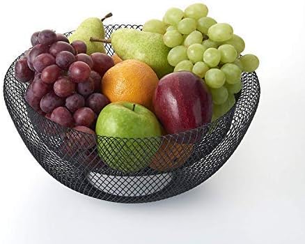 Fruit Bowl Basket Wire Round Metal Large Vegetable Bread Storage Holder Stand for Kitchen Bar Pantry Black