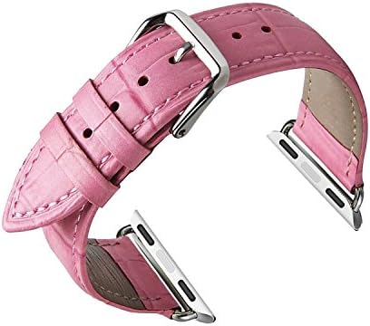 Apple Watch Band,Yogem Genuine Crocodile Pattern Leather Replacement Wrist Band Apple Watch 42mm (Hot Pink)