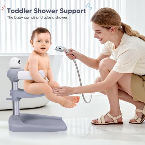Baby Bathtub with Shower Holder, Anti-Crushing, Anti-Slip, Adjustable Shower Tower for Kids Standing, Ideal Shower Support for Newborn